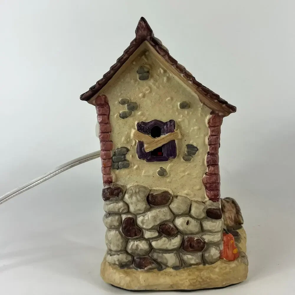 Halloween Village Lighted Laboratory Witches Brew Mummy Haunted House Ceramic